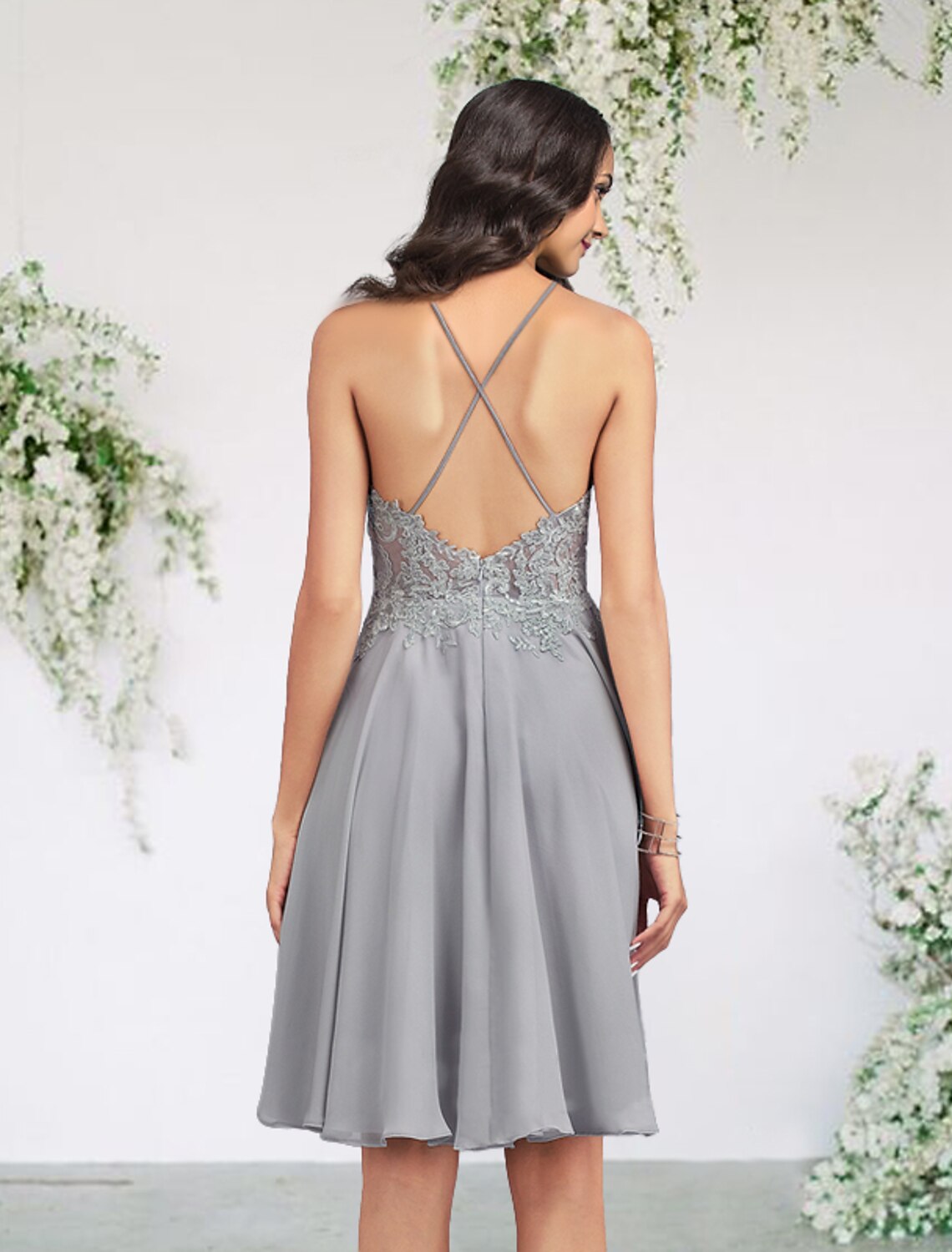 Wholesale A-Line Bridesmaid Dress Jewel Neck Sleeveless Elegant Short / Mini Chiffon / Lace / Tulle with Pleats / Appliques
